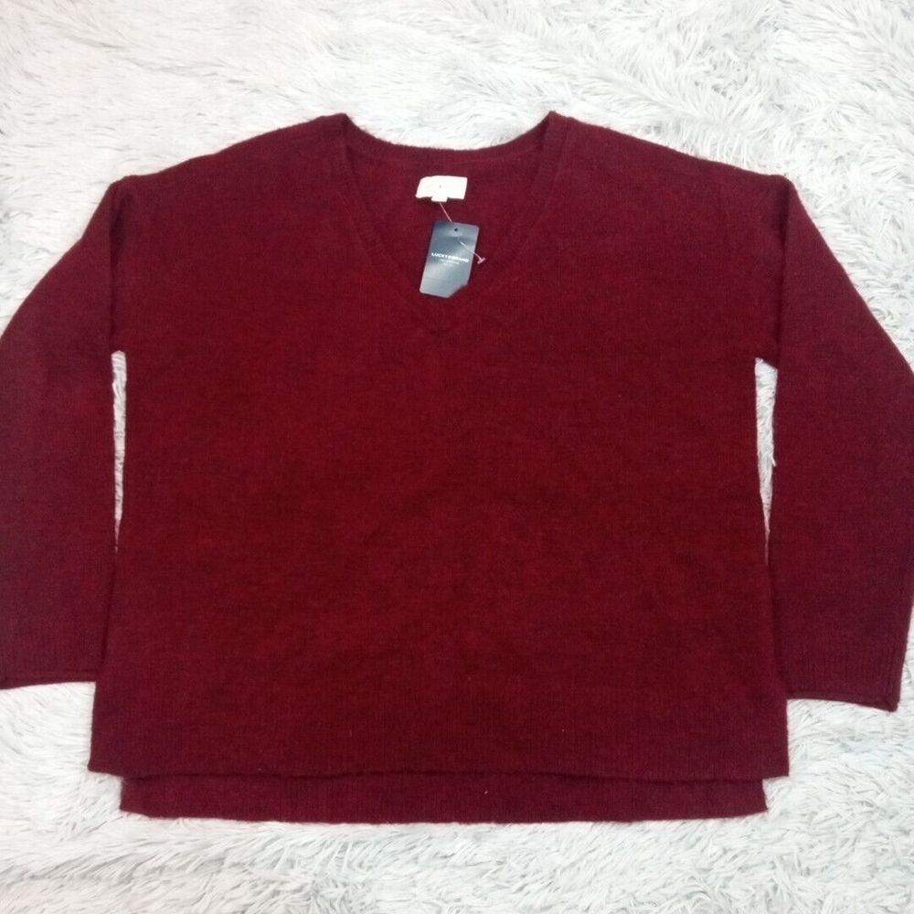 Lucky Brand Sweater Mens M Red‎ Wool Blend V Neck Career Casual Cozy Preppy New